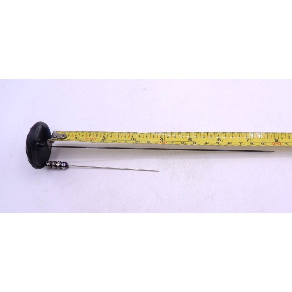 Vintage Hat Pins , 1 Black 8" Pin; 1 Rhinestone 4 " Pin Set of 2